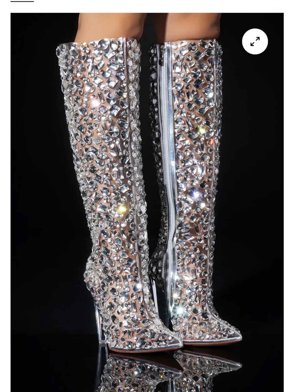Crystal-Embellished Silver Over-the-Knee Stiletto Boots